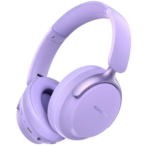 RORSOU B8 Bluetooth Headphones Over Ear, 6 EQ Music Modes and 50H Playtime Deep Bass Wireless Headphones with Mic, Lightweight Folding HiFi Stereo Headset for iPad/Travel/Tablet/PC/Home Purple
