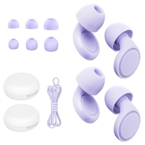 Jayine Ear Plugs for Sleep 2 Pairs, Reusable Noise Cancelling Earplugs Hearing Protection 25dB, Removable Soft Silicone Earplugs for Concerts, Focus, Noise Sensitivity, 16 Ear Tips in S/M/L - Purple