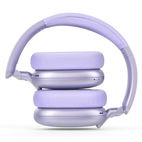 RORSOU C6 Active Noise Cancelling Headphones, Wireless Over Ear Bluetooth Headphones, 60H Playtime, Lightweight Folding Deep Bass Comfort Fit Ear Cups Headset with Mic for iPad/Travel/PC/Home Purple — view 3
