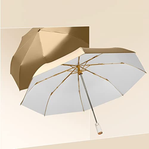 erised's bifrost Light Small Compact Travel Automatic Golden Folding Umbrella 8 Ribs,Auto Open Close Button,Portable,Ergonomic Handle,99 UV Protection,Rain Sun,Backpack,Women Men (Off-White) — view 5