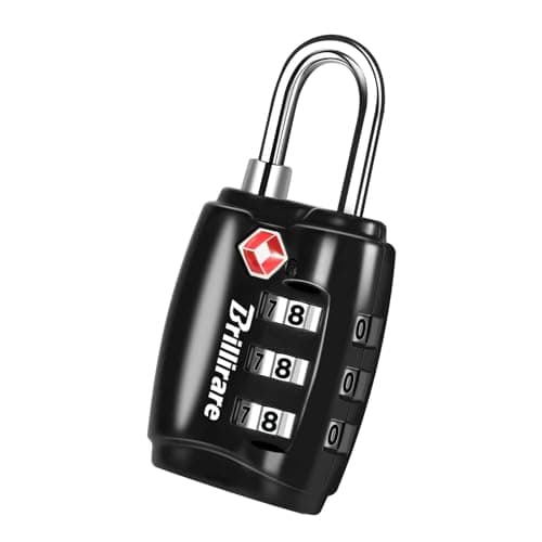 Brillirare TSA Approved Luggage Locks, Combination Travel Padlock, Zinc Alloy 3-Digit Waterproof Lock, TSA Accepted Outdoor Keyless Resettable for Lockers, Bags, Backpack, Gym, Gate-Black