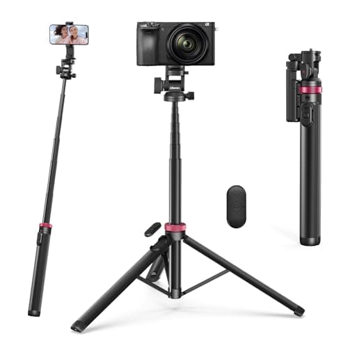 ULANZI MT-78 185cm Extendable Phone Tripod, 72.83" Selfie Stick Bluetooth, 3 in 1 Camera Tripod Stand with Clip, 360° Ball Head, Quick Release plate, Cold Shoe, for iPhone Sumsung DSLR Sony Canon Fuji