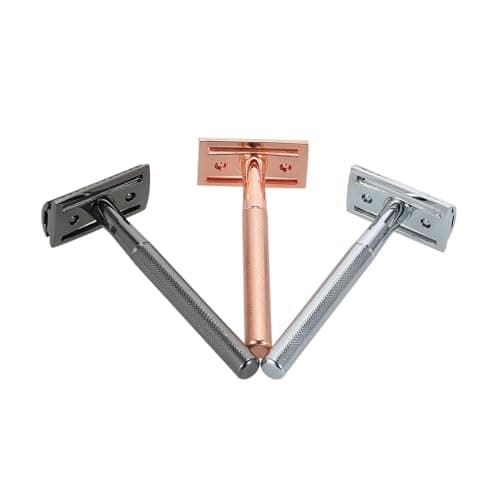 Jiawu Safety, Stainless Steel Rust-Resistant Double Beard, Shaving Tool with Ergonomic Anti-Slip Handle for Home Travel Hotel Use (Rose Gold) — view 3