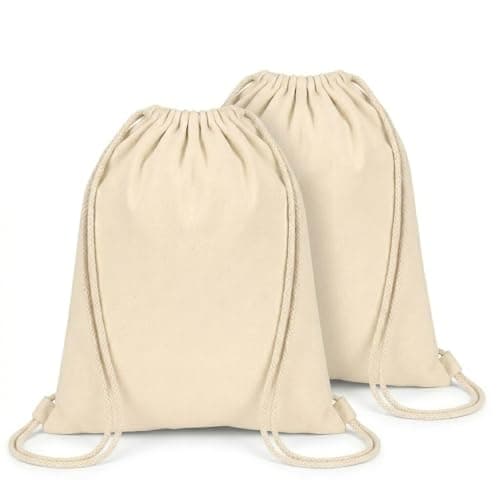 HAGOT 2 Pack Drawstring Gym Bags Cotton, Draw String Backpack, Cotton Shopping Bags, Suitable for Sports, Gym, School, Travel