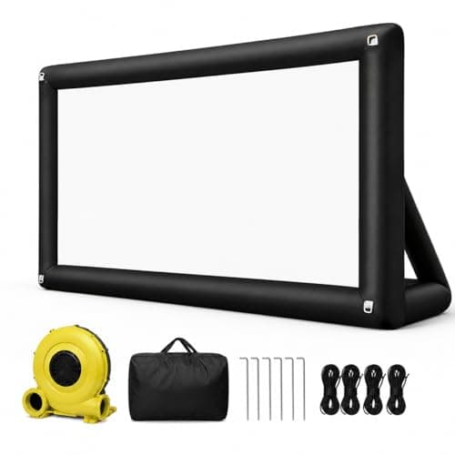 Ptsuker 16FT Inflatable Projector Screen, Outdoor Movie Screen with Air Blower, Front and Rear Projection, 16:9 Portable Cinema Screen for Garden, Camping, Parties and Family Movie Nights
