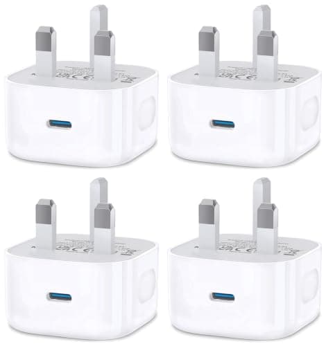 USB Type C Plug Fast Charge,USBC Fast Charger Plug 4 Pack Adaptor UK for iPhone 17 Pro Max Air 16e 16 Plus Pro Max 15 14 13 12 11 SE XR XS 8 Watch iPad Pro Mini Air,USB-C Ports Wall Charging Plugs