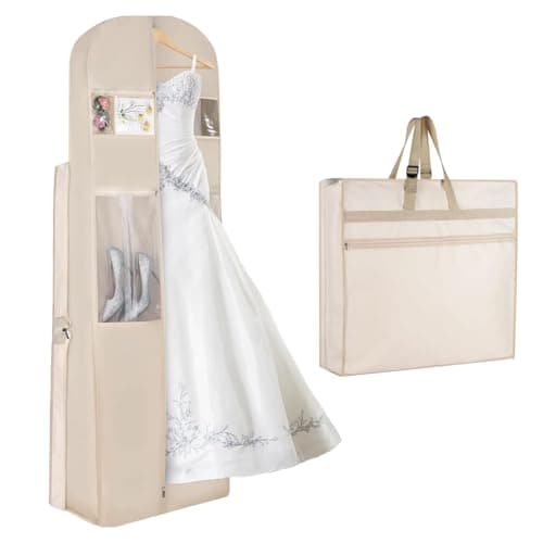 Wedding Dress Storage Bag,420D Waterproof Dress Cover Garment Bags Hanging,72" Folding Handles Travel Carriers&Protector Bags for Wedding and Feast with Large Pockets and Transparent Window