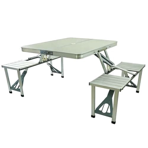Gr8 Garden Aluminium Folding Camping Table & 4 Chairs Set Portable Picnic Dining Set for Camping BBQ Garden Fishing Festival Caravan Outdoor Use Lightweight Foldable Carry Case Silver