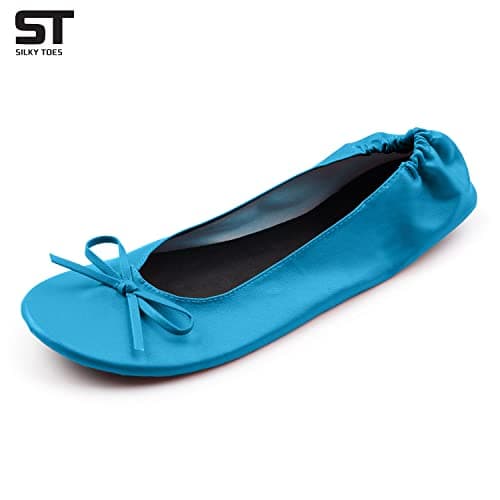Women's Foldable Portable Travel Ballet Flat Roll Up Slipper Shoes (Medium, Sky Blue) — view 3