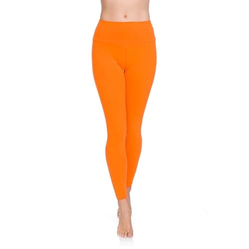 SOFTSAIL Leggings 95% Cotton Womens Leggings High Waist Leggings Full Length Ladies High Waisted Leggings Tummy Control Lady Legging Stretchy Pants Free Time Relax Walking Orange, 14