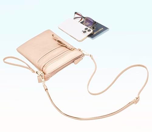 Solene Women's Crossbody Bag Multi Zipper Pockets with Detachable Wristlet, Lightweight Travel Purse, Cell Phone Purses, Rose Gold, M — view 4