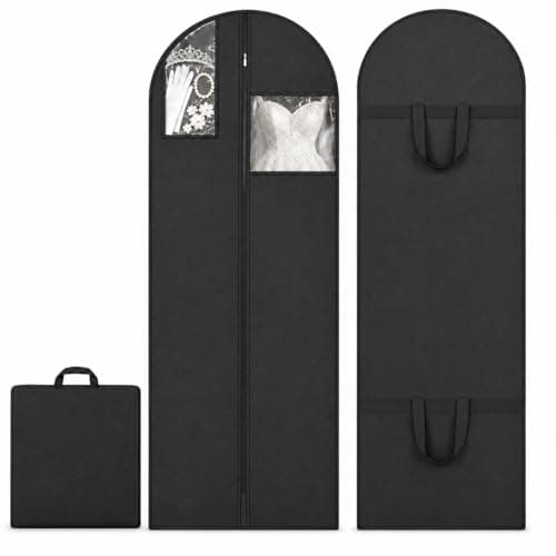 Sytinnice 2Pcs Long Dress Garment Bags, 60×180cm Folding Full Length Garment Cover Bag with Zipper, Pocket & Handle, Breathable Clothes Covers for Gowns Dresses Travel & Storage(Black)