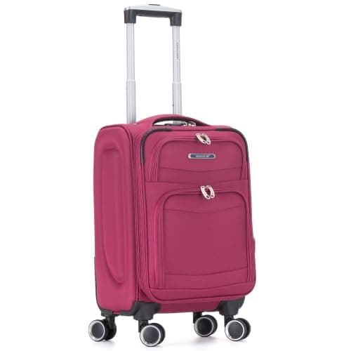 Aerostar Carry-on 20" Lightweight Soft Expandable Suitcase, Hand Luggage 4 Wheels & Combination Lock, 55x35x20cm | Accepted All Airlines easyjet, RyanAir, British Airways (Maroon, 32 litres)