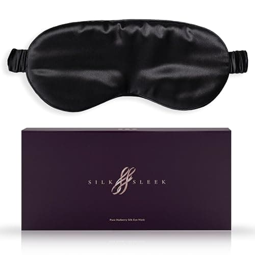 SILKSLEEK Eye Mask for Sleeping, 22 Momme Pure Mulberry Silk Sleep Mask Filled with 100% Pure Silk, Travel Essentials, Super Soft & Comfortable Blackout Eye Mask in Gift Box… (Black)