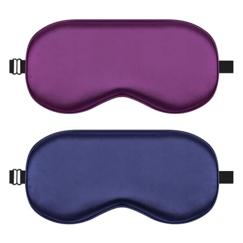 Real Mulberry Silk 2 Pack Sleep Mask, Natural Pure Silk Eye Masks with Adjustable Strap for Sleeping Blue+Purple