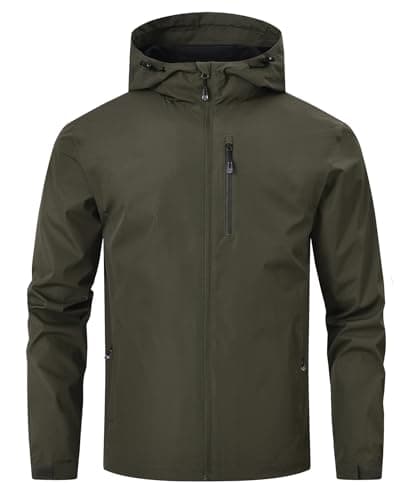 Huayuzh Mens Waterproof Jacket Men's Outdoor Jackets Lightweight Rain Coat Packable Windproof Softshell Hiking Camping Army Green XL