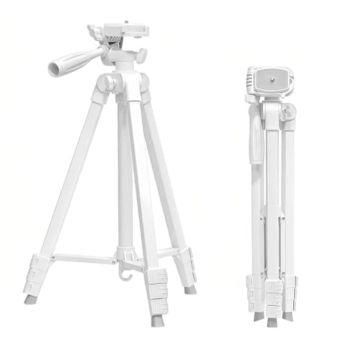 Kakotopa White Lightweight Tripod - 42-146cm Adjustable Height with 360° Pan Head, Universal 1/4" Screw for Smartphone/DSLR/Camera/Projector - Ideal for Vlogging/Photography/Travel/Live Streaming