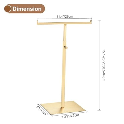 sourcing map Purse Display Stand T Shaped Metal 2 Pack Adjustable Handbag Rack Double Hook Holder Necklace Organizer for Home Boutique Store - Gold — view 2