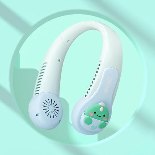 Portable Neck Fan for Kids,1800mAh Cartoon Bladeless Neck Fan,Wearable Hands Free Bladeless Mini-Fan,1200mAh Neck Fan with 3 Speeds Adjustable,for Kids Girls Students Outdoor Indoor (Blue) — view 5