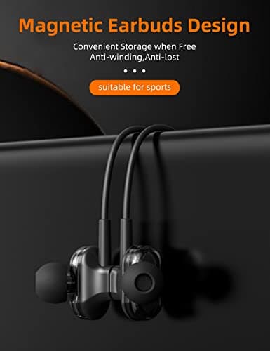 MAS CARNEY [Pack of 2] Wireless Bluetooth in-Ear Earphones BI2，Neckband Magnetic Headphones with Microphone Dual Drivers for Phone Call Music Running Sports Gym, Black — view 3