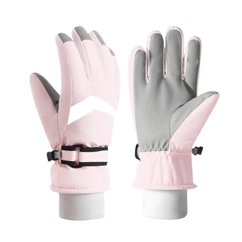JiaYouLC Kids Fleece Lined Warm Ski Gloves Winter Thermal Waterproof Anti Slip Gloves for Age 4-12 Children for Snow Snowboarding Sledding Cycling (Pink, L)