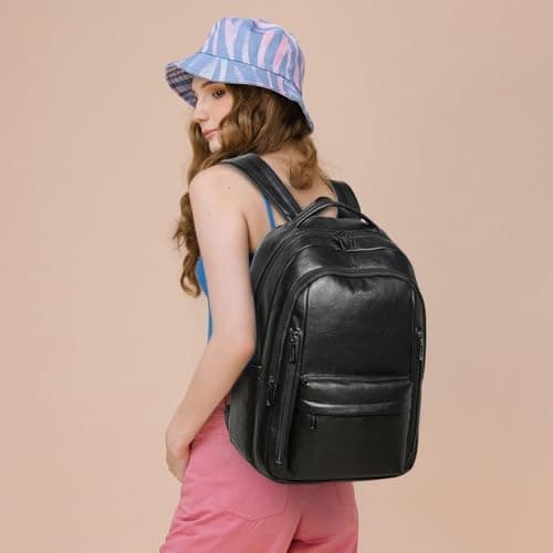 LATMAP 30L Backpack Purse for Women 45x35x19cm,Vegan Leather Backpack Ladies Laptop College Daypack Work Handbag Travel fits 15.6" Laptop,Black — view 2