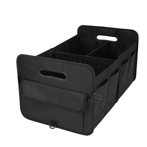 austoces Car Boot Organizer,Collapsible Durable Multi Compartments Car Storage Organiser With Adjustable Straps (Black)