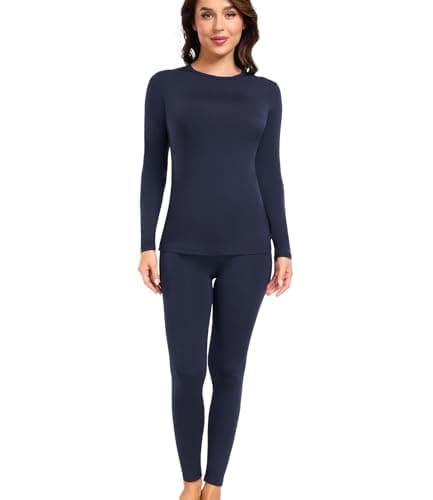 wirarpa Women's Thermal Underwear Set Fleece Lined Top & Bottom Navy S