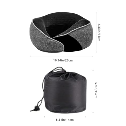 ‌Memory Foam Neck Pillow for Travel – 360° Ergonomic Support with Adjustable Strap, Magnetic T-herapy Cover & Gift Set (Eye Mask, Earplugs, Carry Bag) – Compact for Airplane/Car/Office‌(COLOR:Black) — view 3