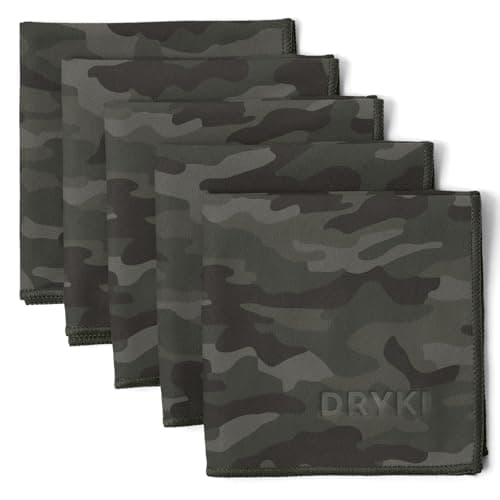DRYKI Sweat Absorbing Handkerchiefs - The Original Sport Microfiber Hankies for Wicking Sweat from Hands, Face, Body (Moss Camo, 5 Pack)