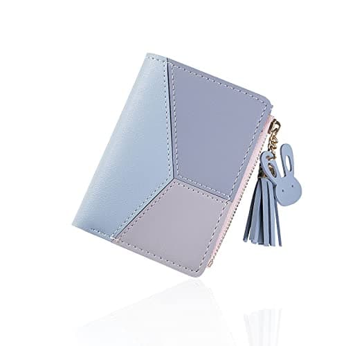FuninCrea Ladies Zipper Wallet, Small Purse with Metal Snap Button, Leather Wallet for Women with Coin Bag, Multifunction Bifold Ladies Purse, Credit Card Holder Wallets for Girls (Blue)