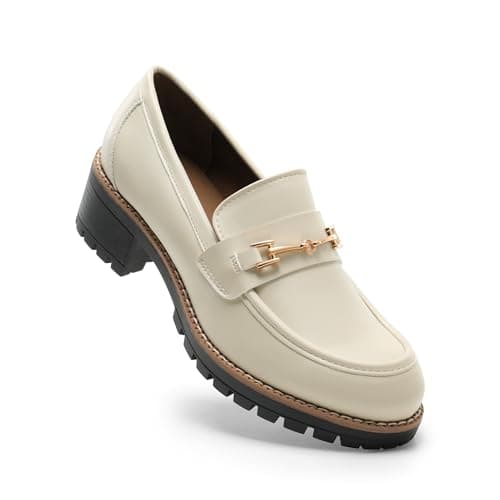 DREAM PAIRS Women's Chunky Loafers Dressy Shoes,Beige-Pu,5.5 — view 5
