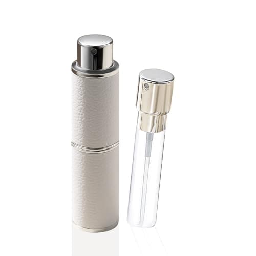 Cryslora Perfume Atomiser, Rotary Press Leather Refillable Perfume Bottle, High-end Portable Dispenser Bottle for Gift or Traveling, 8 ml (White)