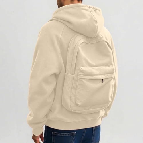 Unisex Casual Zip Hoodie With Backpack Back Graphic Relaxed Fit Sweatshirt — view 2