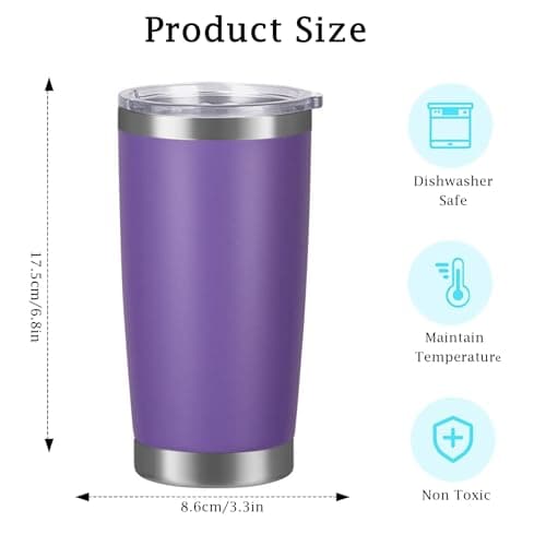 Shunshi Insulated Travel Tumbler with Leak-Proof Lid, 20oz Double-Wall Stainless Steel Mug - Keeps Hot/Cold 4/10H, Car Cup Holder Fit, BPA Free - Ideal for Coffee, Commute & Gifts (Purple) — view 2