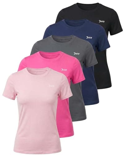 Juicy Couture 5PK Women's Short Sleeve Athletic T-Shirts – Workout Tops for Fitness, Yoga, Pilates, Gym & Activewear- Set 5, M