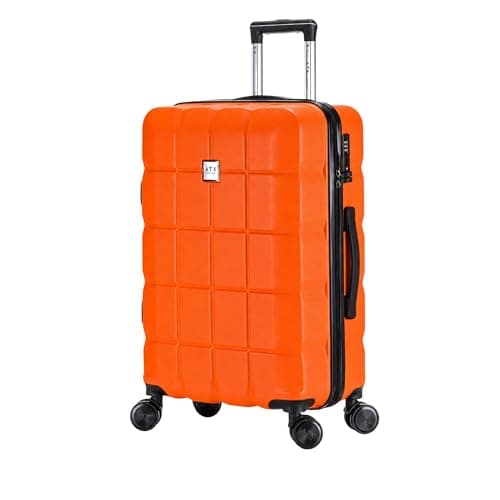 ATX Luggage Medium Suitcase on 4 Dual Spinner Wheels Super Lightweight ABS Hard Shell Hold Check in with Built-in TSA Lock (Orange, 65Liter)