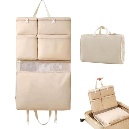 Hanging Organiser with Large Packing Cubes, Wardrobe Storage Organiser for Luggage Bags and Travel Organisation, Seven-in-One Storage Solution with Multiple Compartments and Durable Construction