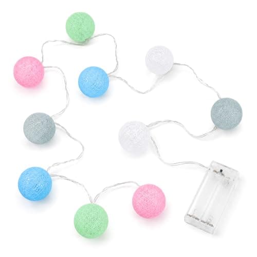FACHOI Cotton Ball Fairy Lights, 1.5m/4.92ft Battery Powered String Lights, 10 LED Colorful Cotton Ball String Lights for Bedroom Wedding Party Home Christmas Decoration F6-MXQDD (Macaron) — view 2