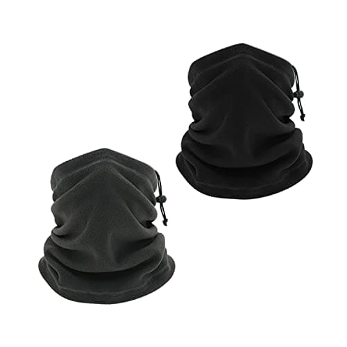 NINVVS 2 Piece Drawstring Neck Warmers, Fleece Neck Warmers, Thickened Windproof and Dustproof Ski Scarves, Suitable for Winter Outdoor Sports Adjustable Mask Scarves (Gray and Black), L-XL (ZRMZ)