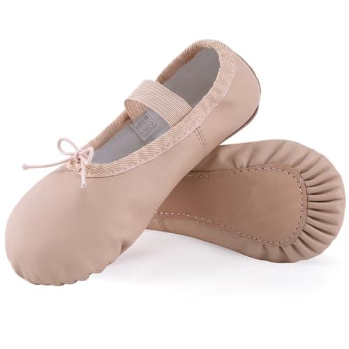 ZDQ Ballet Shoes for Girls Leather Full Sole Dance Shoes Women Flats Ballet Slippers for Toddler Kids Adults Beige 3.5 UK