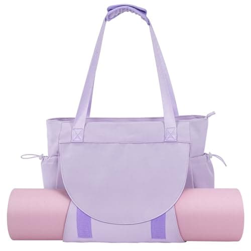 Tawd Yoga Mat Bag with Wet Pocket, 2-in-1 Yoga Mat Carrier & Everyday Tote Bag for Women Men, Large Gym Bag for Pilates Mat, Workout, Travel, Office, Lightweight Shoulder Bag (Purple)