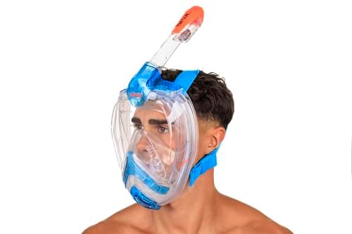 SEAC AMICA, Full Face Snorkel Mask for adults and children from 6 years of age, phthalate-free hypoallergenic polymer face mask, light blue/orange, S/M — view 4