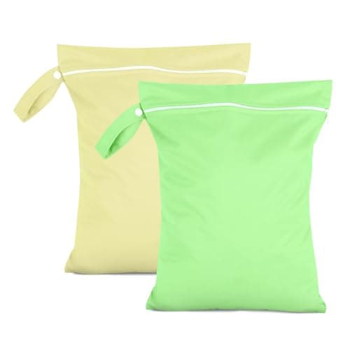 Yilnlg 2Pcs Travel Laundry Bags, 40 × 30cm Waterproof Bags for Swimming, Dirty Clothes Bag for Traveling, Nappy Bags with Zipper, Lightweight Wet Dry Bag (Yellow & Green)