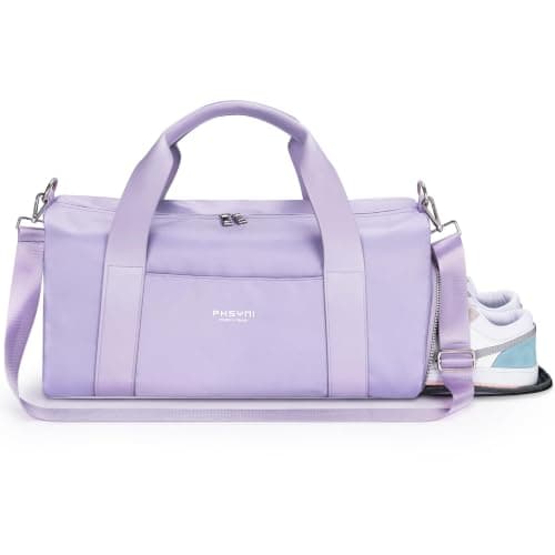 Gym Bag for Women,Pu Leather Handle,Dry Wet Separated with Shoe Compartment & Wet Pocket,Waterproof Duffle Bag for Travel Sports Fitness Workout Athletic (Purple, 19"-Medium)
