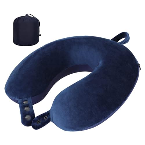 Travel Pillow 100% Memory Foam Pillow, Neck Pillow for Airplane, Neck & Head Support Pillow for Sleeping Rest & Car, Travel Pillows Kit with Storage Bag, Sleep Mask and Earplugs Pink/129(Navy Blue)