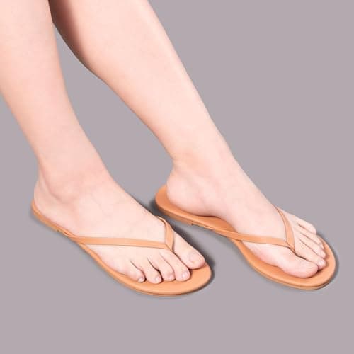 FITORY Women's Leather Flip Flops, Beach Thong Sandals Warm Nude Size 7 — view 5