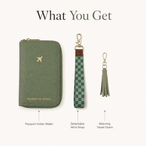 Kideerly Passport Holder Travel Wallet, PU Leather Passport Case Document Holder Organiser with Zipped Closure & Wrist Strap, Passport Cover for Women Men Holiday Travel Accessories — view 6
