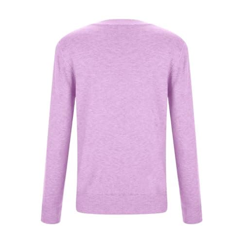 Women's Wool Base Layer Shirt Crew Neck Long Sleeve Travel Hiking T-Shirt Pullover, Light purple, S — view 3