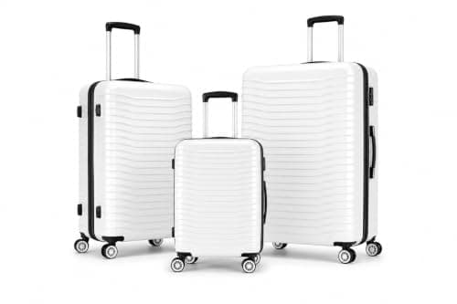 Set of 3 Pieces Luggage Hard Shell Suitcase, White — view 3